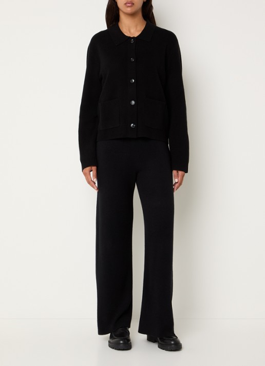 Benetton High waist straight fit broek in kasjmier wolblend - voorkant 3 zwart