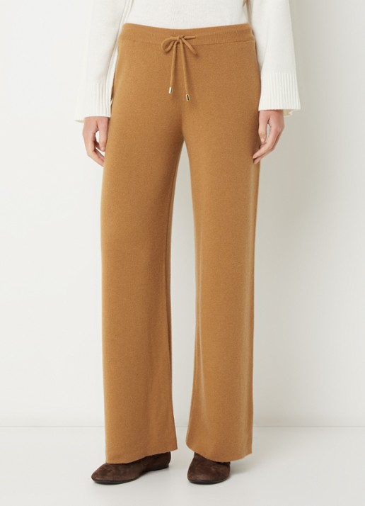Benetton High waist straight fit broek in kasjmier wolblend - detail camel