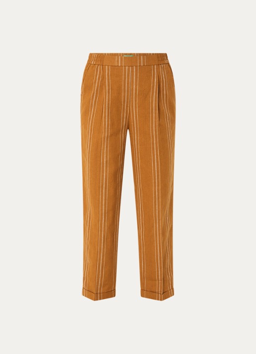 Benetton High waist straight fit broek in linnenblend met streepprint - voorkant 3 oranjebruin