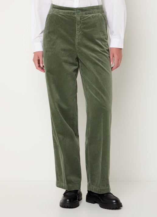Benetton High waist straight fit broek van corduroy met steekzakken