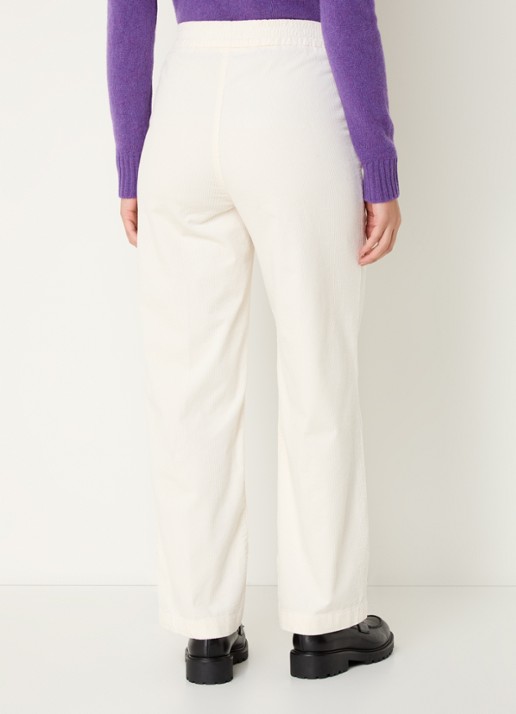 Benetton High waist straight fit broek van corduroy met steekzakken - achterkant 3 ivoor