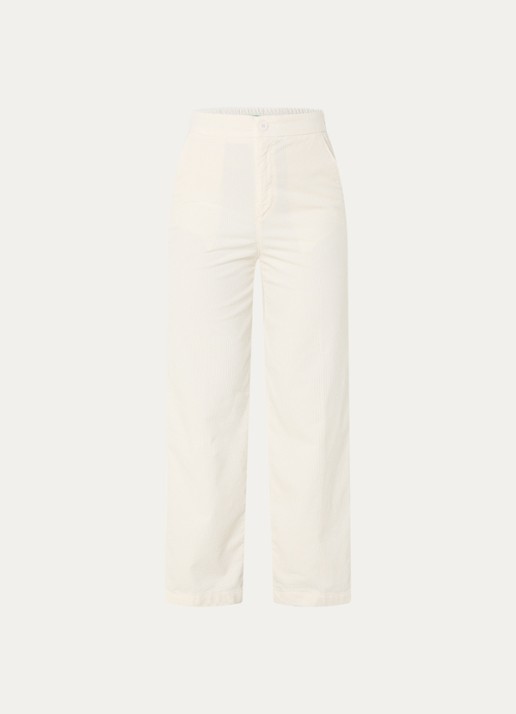Benetton High waist straight fit broek van corduroy met steekzakken - voorkant ivoor