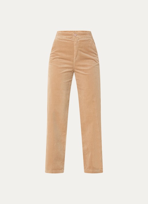 Benetton High waist straight fit broek van corduroy met steekzakken - voorkant 2 camel