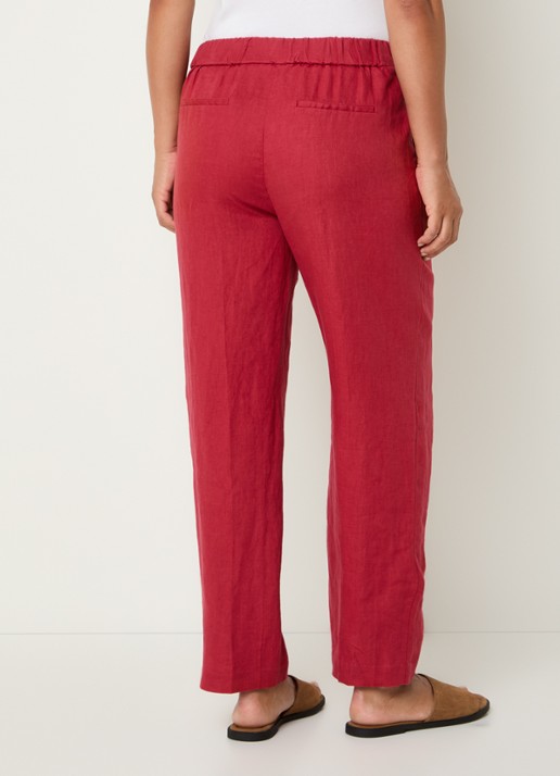 Benetton High waist straight fit chino van linnen met steekzakken - achterkant 4 rood