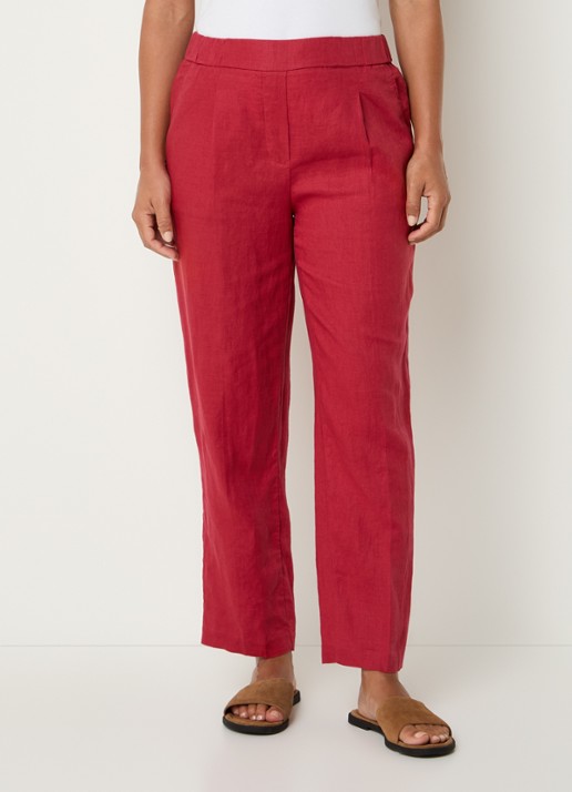 Benetton High waist straight fit chino van linnen met steekzakken