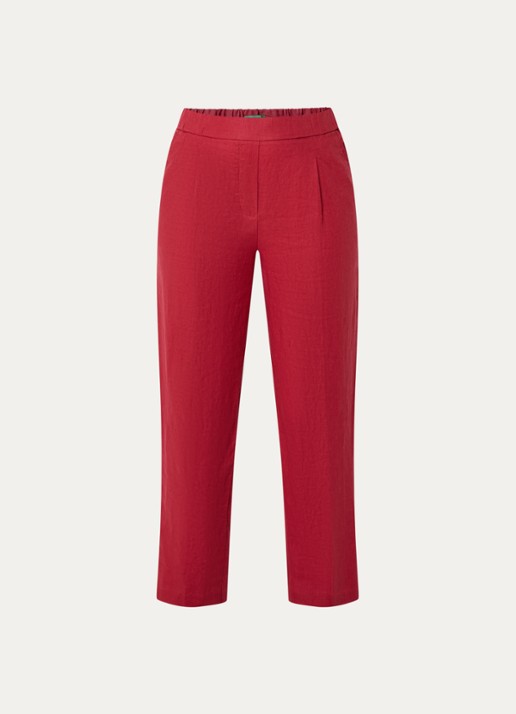 Benetton High waist straight fit chino van linnen met steekzakken - voorkant 2 rood