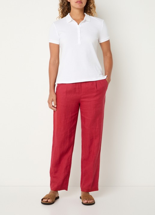 Benetton High waist straight fit chino van linnen met steekzakken - voorkant 3 rood
