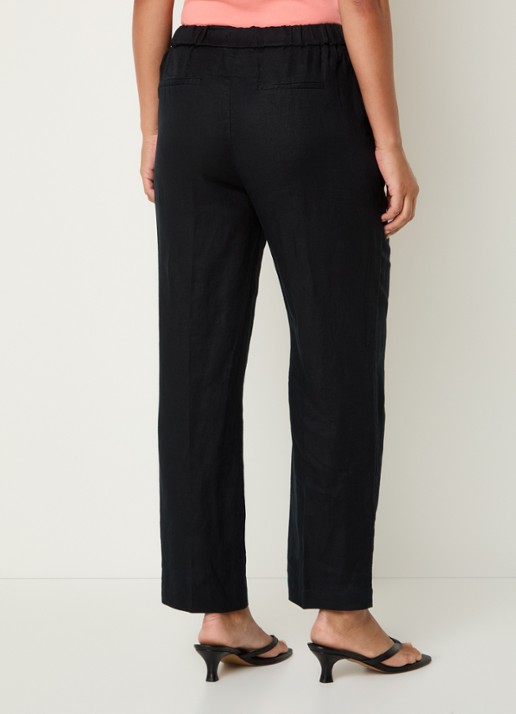 Benetton High waist straight fit chino van linnen met steekzakken - achterkant 4 zwart