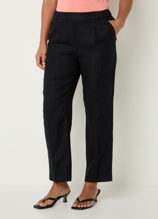 Benetton High waist straight fit chino van linnen met steekzakken