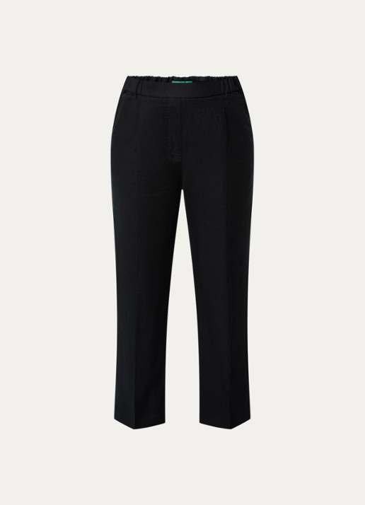 Benetton High waist straight fit chino van linnen met steekzakken - voorkant zwart