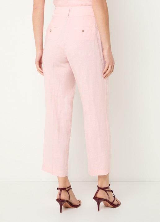 Benetton High waist straight fit croppped pantalon van linnen - achterkant 2 roze