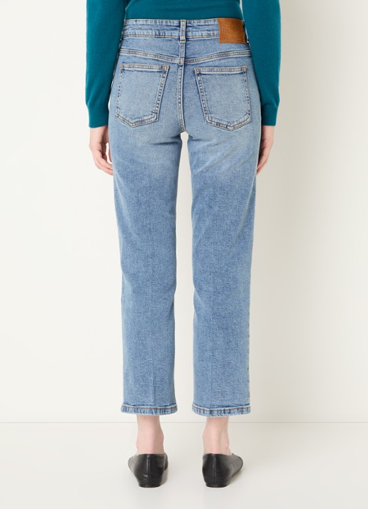 Benetton High waist straight fit jeans met lichte wassing - achterkant 4 lichtblauw