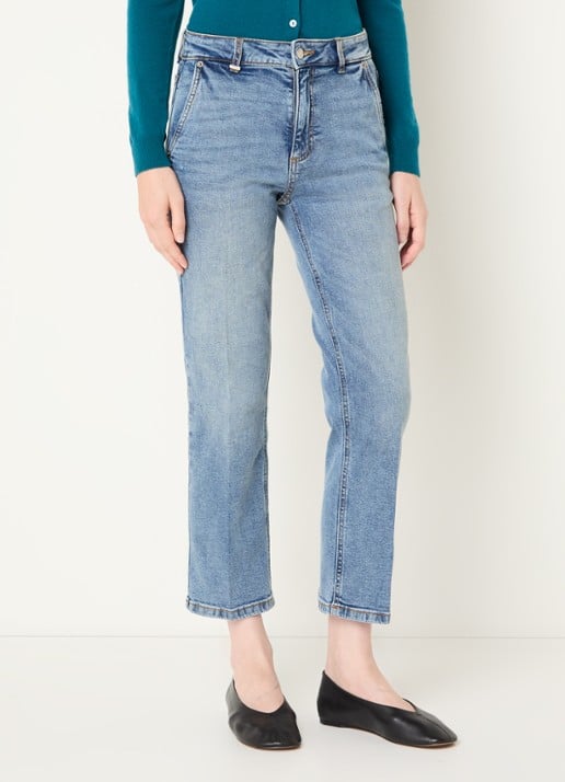 Benetton High waist straight fit jeans met lichte wassing