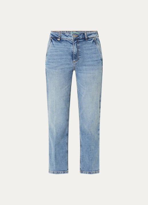 Benetton High waist straight fit jeans met lichte wassing - voorkant lichtblauw