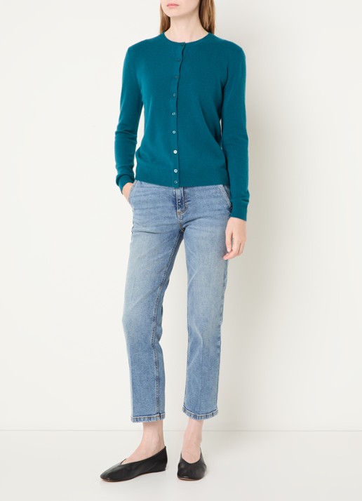 Benetton High waist straight fit jeans met lichte wassing - voorkant 2 lichtblauw