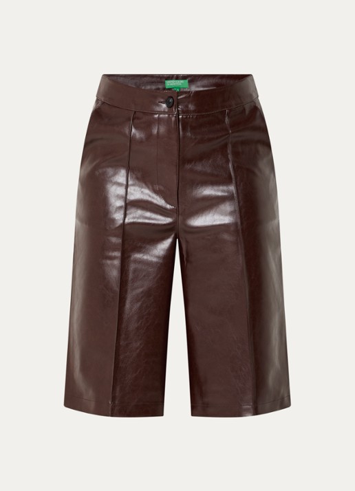 Benetton High waist straight fit korte broek van imitatieleer - voorkant 2 roodbruin