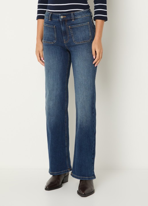 Benetton High waist straight leg jeans met steekzakken - detail 4 indigo