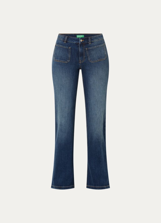 Benetton High waist straight leg jeans met steekzakken - voorkant indigo
