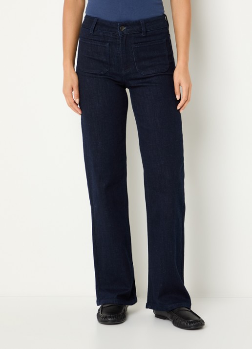 Benetton High waist straight leg jeans met steekzakken - detail 2 donkerblauw