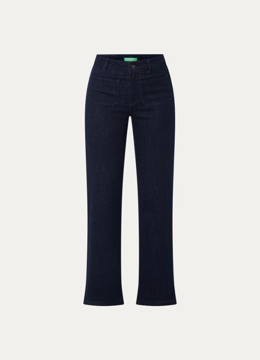 Benetton High waist straight leg jeans met steekzakken - voorkant 3 donkerblauw