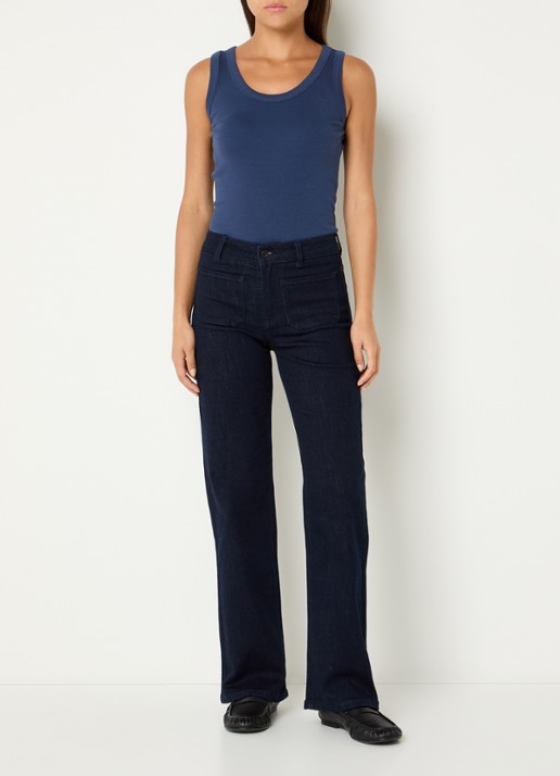 Benetton High waist straight leg jeans met steekzakken - voorkant 4 donkerblauw