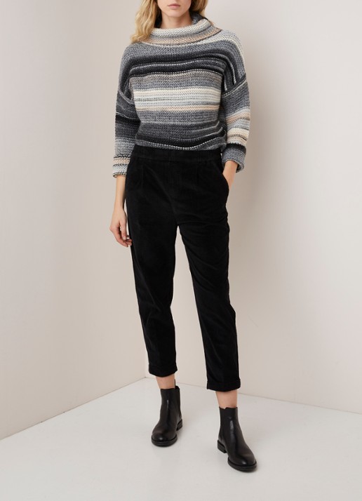 Benetton High waist tapered cropped pantalon van corduroy - voorkant 2 zwart