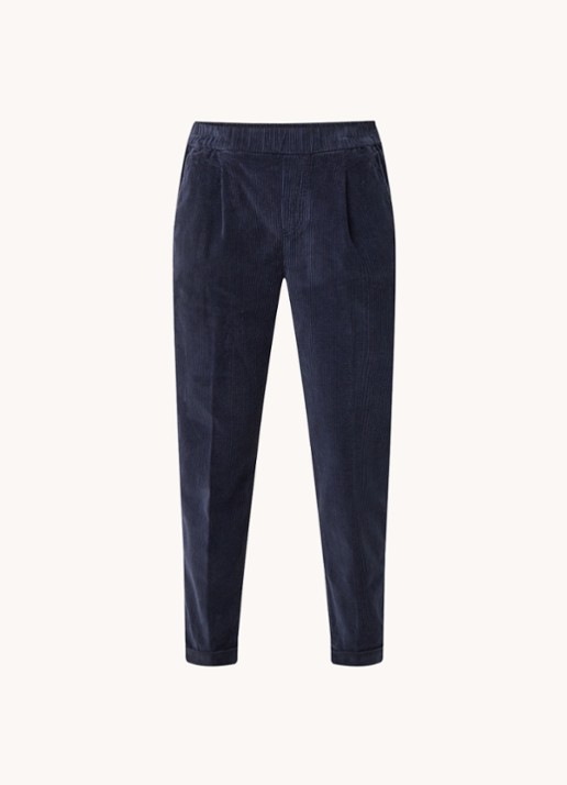 Benetton High waist tapered cropped pantalon van corduroy - voorkant 5 donkerblauw