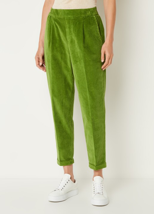 Benetton High waist tapered cropped pantalon van corduroy - detail 3 groen