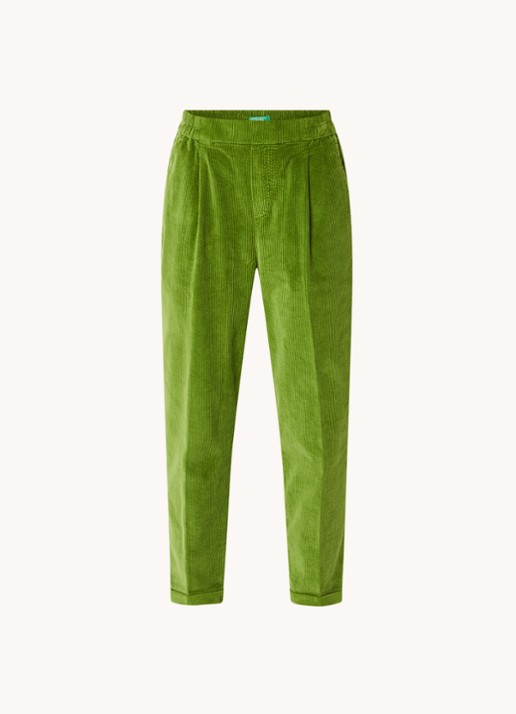 Benetton High waist tapered cropped pantalon van corduroy - voorkant groen