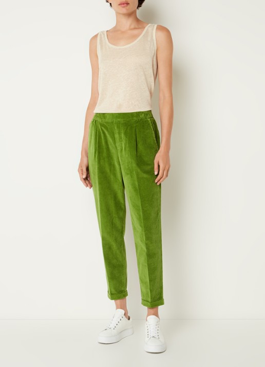 Benetton High waist tapered cropped pantalon van corduroy - voorkant 2 groen