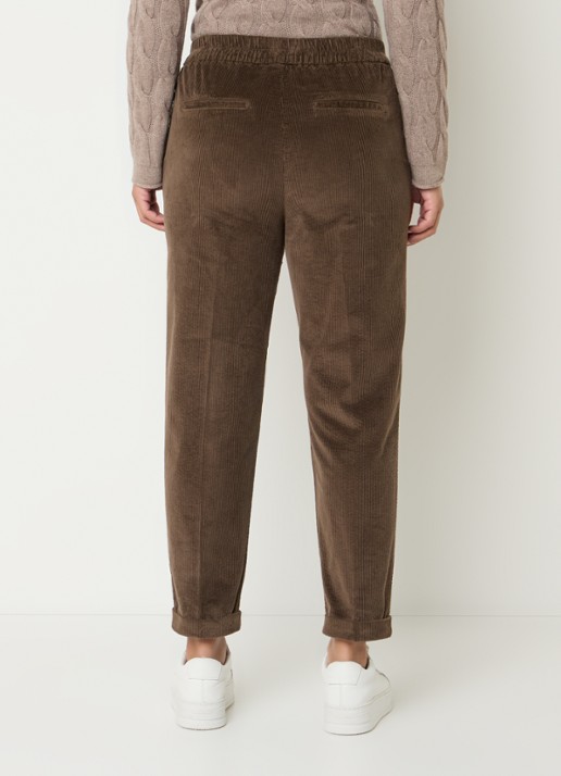 Benetton High waist tapered cropped pantalon van corduroy - achterkant 4 bruin