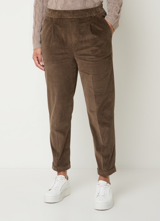 Benetton High waist tapered cropped pantalon van corduroy - detail 3 bruin