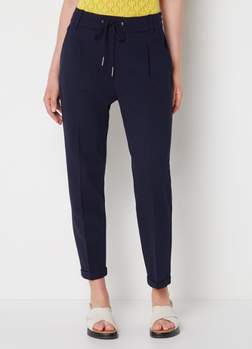 Benetton High waist tapered fit cropped pantalon met trekkoord - detail 4 donkerblauw