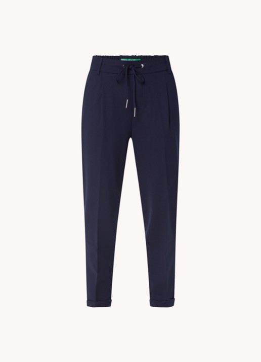 Benetton High waist tapered fit cropped pantalon met trekkoord - voorkant donkerblauw