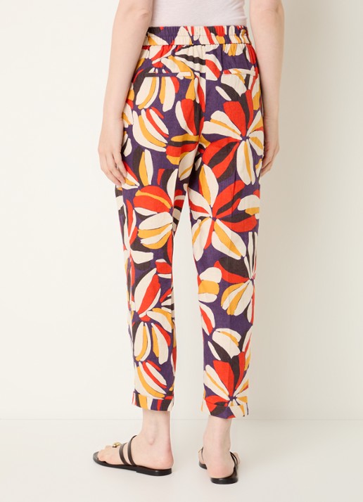 Benetton High waist tapered fit joggingbroek van linnen met print - achterkant 4 oranje