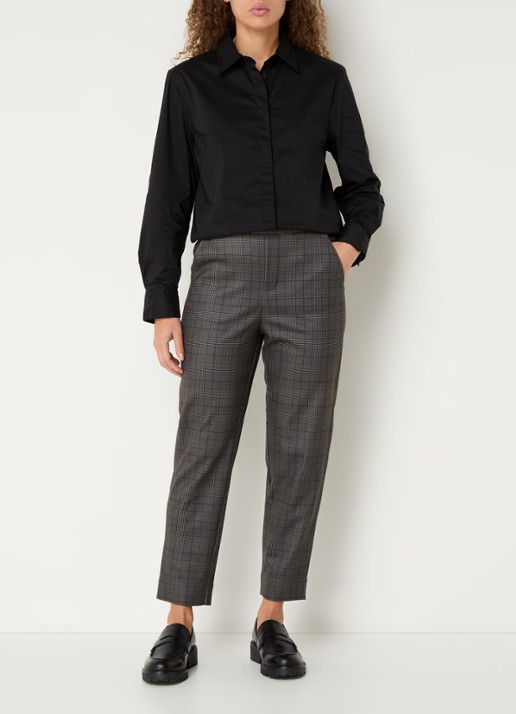 Benetton High waist tapered fit pantalon met steekzakken - voorkant 3 grijs