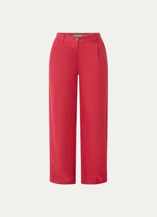 Benetton High waist wide fit chino van linnen met steekzakken - voorkant rood