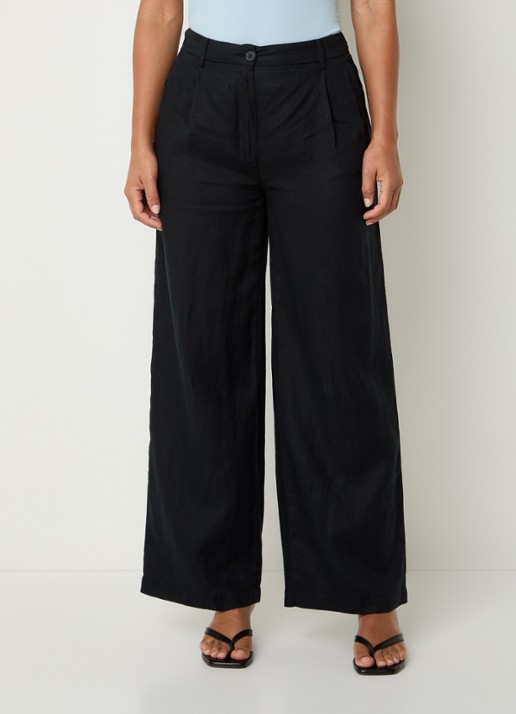 Benetton High waist wide fit chino van linnen met steekzakken