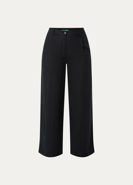Benetton High waist wide fit chino van linnen met steekzakken - voorkant zwart