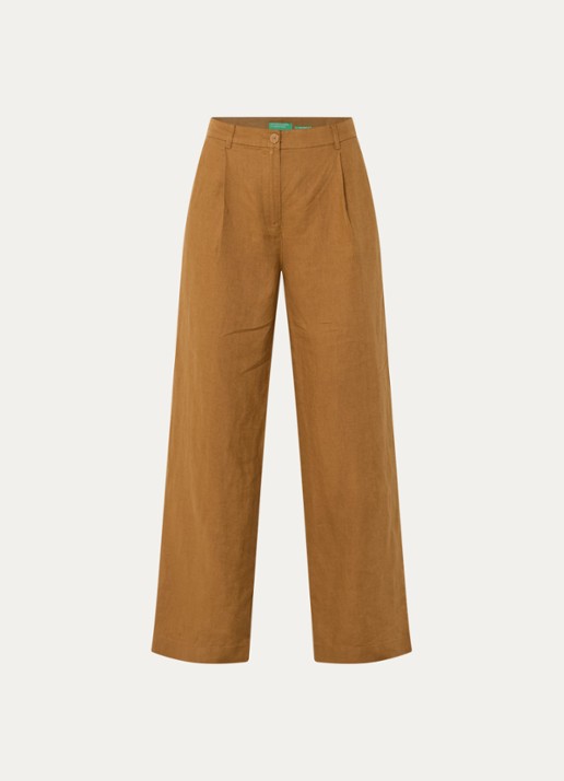 Benetton High waist wide fit chino van linnen met steekzakken - voorkant 3 camel