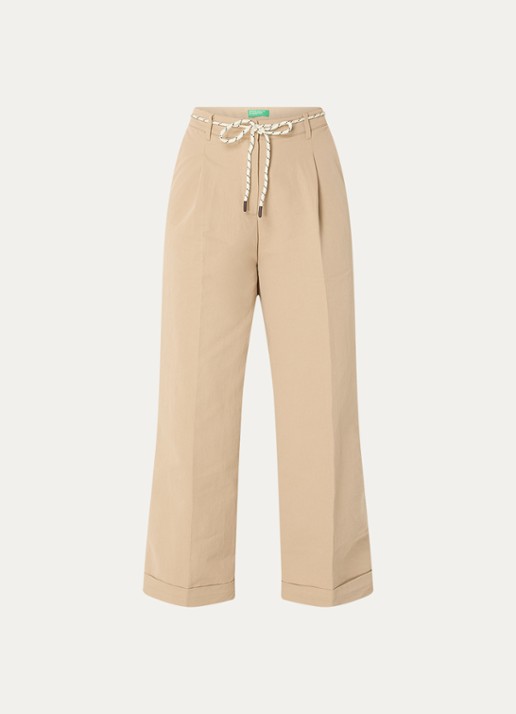 Benetton High waist wide fit cropped chino met steekzakken - voorkant camel
