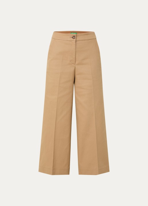 Benetton High waist wide fit cropped pantalon met steekzakken - voorkant camel