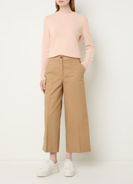 Benetton High waist wide fit cropped pantalon met steekzakken - voorkant 2 camel