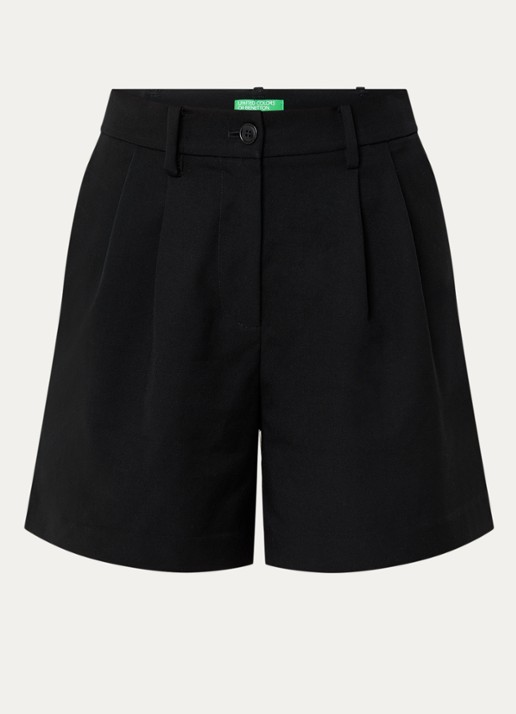 Benetton High waist wide fit korte broek met steekzakken - voorkant 2 zwart