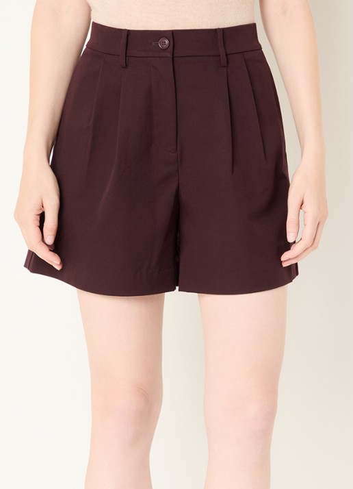 Benetton High waist wide fit korte broek met steekzakken - detail aubergine