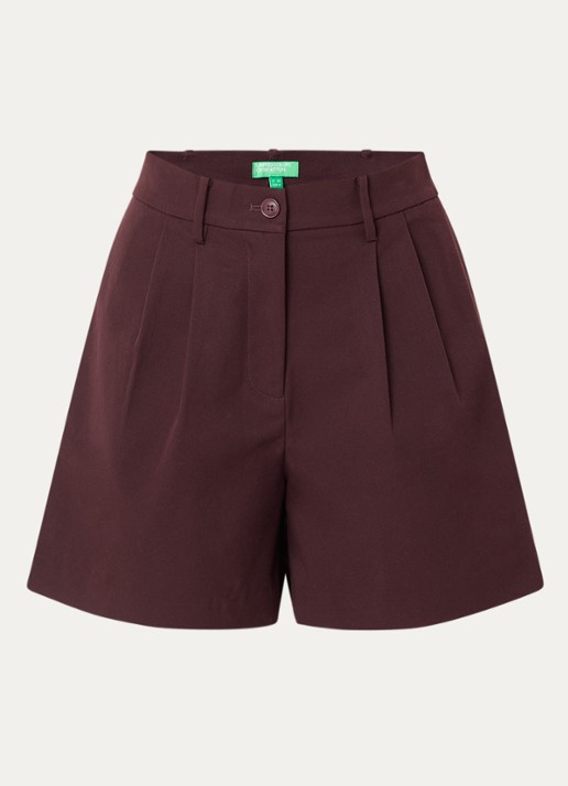 Benetton High waist wide fit korte broek met steekzakken - voorkant 2 aubergine