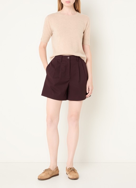 Benetton High waist wide fit korte broek met steekzakken - voorkant 3 aubergine