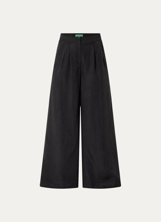 Benetton High waist wide fit pantalon met glanzende finish - voorkant 2 zwart