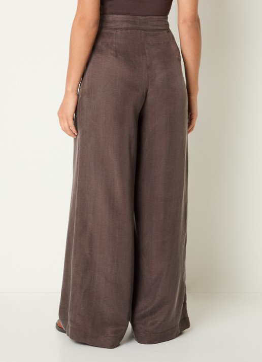 Benetton High waist wide fit pantalon met glanzende finish - achterkant 3 kastanjebruin