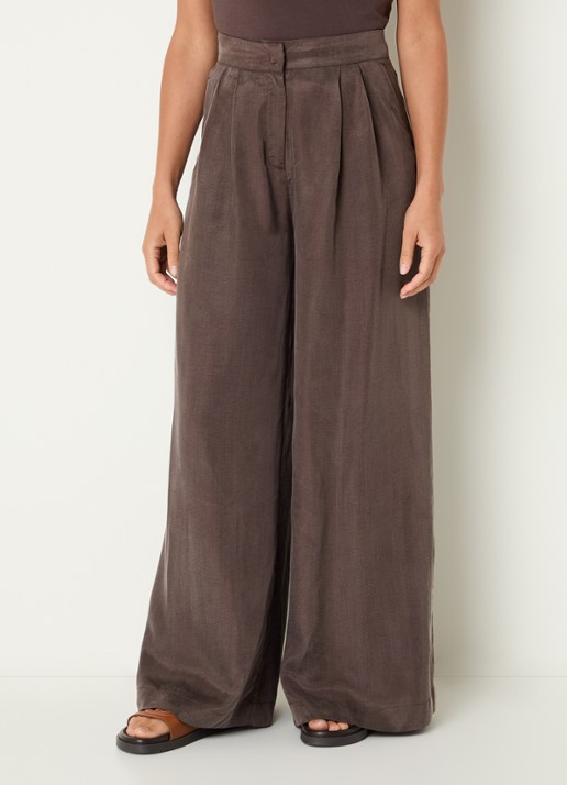 Benetton High waist wide fit pantalon met glanzende finish
